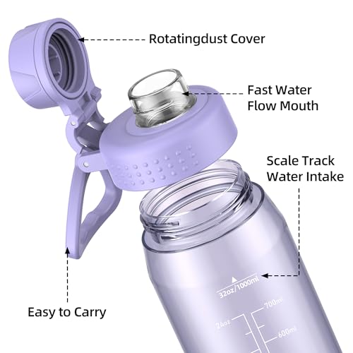 32oz Clear Water Bottle - BPA-Free Tritan Plastic, Fast Flow Spout Lid, Wide Mouth & Leakproof Design Hiking Water Bottle Suitable for Travel, Outdoors, Gym, Travel, Home, School(Light Purple) - color: Light Purple
