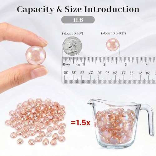 FUTUREPLUSX 1LB Pink Flat Glass Marbles, Vase Fillers Gems Fish Bowl Marbles Decorative Glass Pebbles for Vases Aquarium Floral Smooth Stone