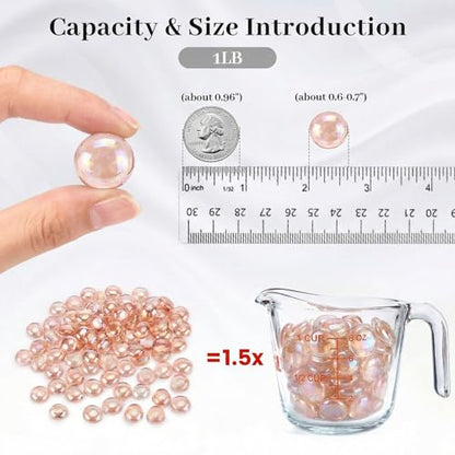 FUTUREPLUSX 1LB Pink Flat Glass Marbles, Vase Fillers Gems Fish Bowl Marbles Decorative Glass Pebbles for Vases Aquarium Floral Smooth Stone