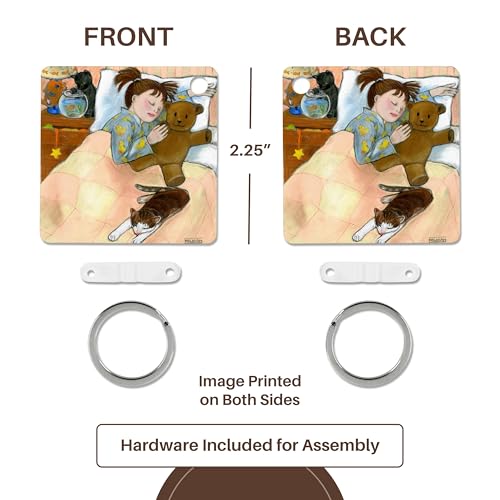 3dRose, child sleeping child sleeping fish tank bed cat pastels soft bedroom girl cats soothing, set of 2 Key Chains