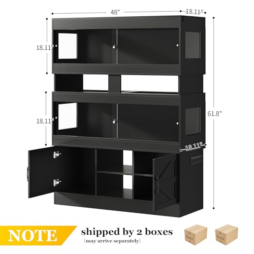 Dual 60 Gallon Reptile Tank with Stand,Reptile Enclosure,Bearded Dragon Tank,Reptile Terrarium with Cabinet,Sliding Doors,Power Outlet for Snakes,Lizards,Crested Geckos Black CAGE003B