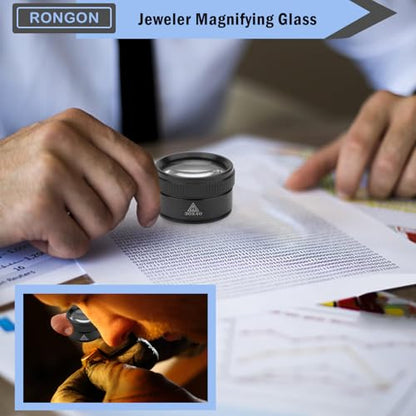 Rongon 30X Portable Pocket Reading Magnifier Optics Loupes Mini Desk Magnifier Loop Microscope Magnifying Glass Lens for Jeweler Stamps Maps Antiques Magazines Electronics (30X 40MM) - size: 30X40MM