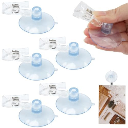 5Pcs Wall Suction Cup Clip, Plastic Sucker Clamps Holder Reusable Aquarium Suction CupsHolder Business Cards Clamp for Bathroom Kitchen Windows Aquarium Accessories