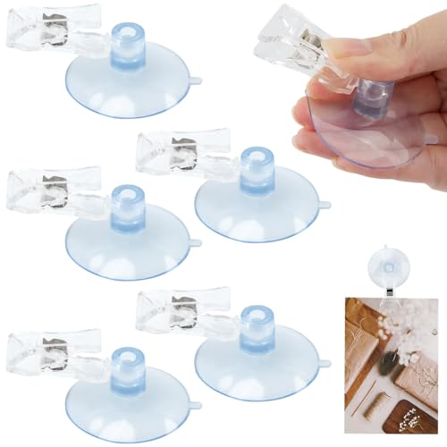 5Pcs Wall Suction Cup Clip, Plastic Sucker Clamps Holder Reusable Aquarium Suction CupsHolder Business Cards Clamp for Bathroom Kitchen Windows Aquarium Accessories