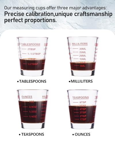 Shot Glasses Measuring Cup Set 2PACK Espresso Shot Glasses Liquid Heavy Glass 26-Incremental Measurement 1 OZ, 2 TBS, 6 TSP, 30 ML Kitchen Tools (Red) - color: 2 Pack-Red