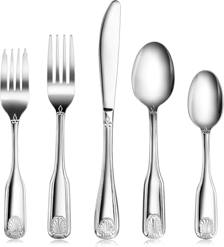 New Star Foodservice Shell Pattern 18/0 Stainless Steel Flatware Set, 60-Piece Set, Commercial Grade - size: 60-Piece Flatware Set