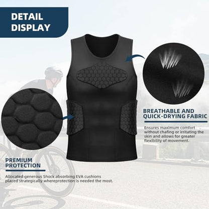 Zicac Men's Sports Shock Rash Guard Compression Padded Shirt Soccer Basketball Protective Gear Chest Rib Guards - color: Black-V, size: Large