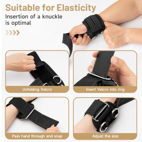 MANUEKLEAR 2 Size Gym Lifting Straps with D Rings for Cable Machine - color: Black