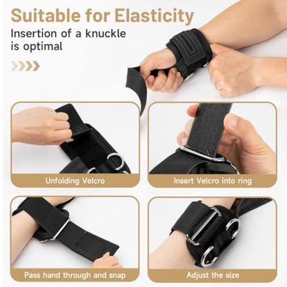 MANUEKLEAR 2 Size Gym Lifting Straps with D Rings for Cable Machine - color: Black
