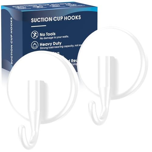 Suction Cup Hooks for Shower, Shower Hooks Mounting on Glass Doors, Tile, Mirrors, Metals,Hook for Hanging Towels, Robe, Loofah, Jackets-White(2 Pack) - color: 2pcs White