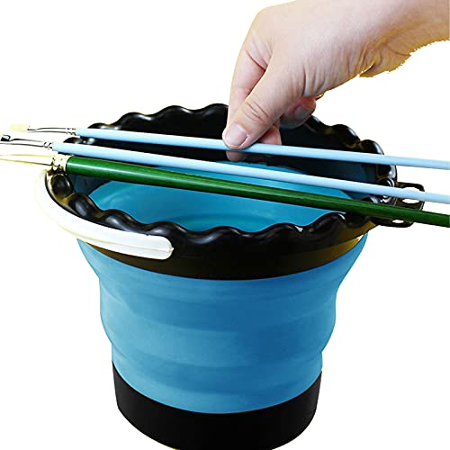 Foldable Artist Brush Washer, Collapsible Bucket Silicone Multi-Use Bucket Brush Cleaning Basin with Brush Holder Rest Place and Handle Bar for Travel on-The-go Painting