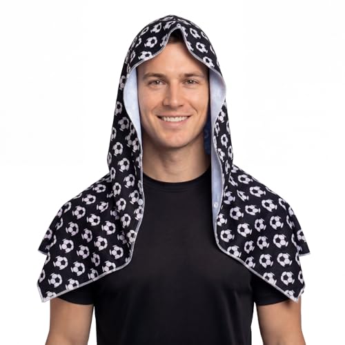 Cooling Hooded Towel for Soccer Fans & Outdoor Work, Black - color: Black