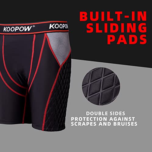 KOOPOW Men Adult Compression Padded Sliding Shorts Pants Baseball Slider - color: Black Red, size: Medium
