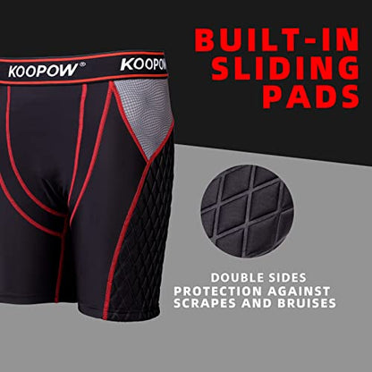 KOOPOW Men Adult Compression Padded Sliding Shorts Pants Baseball Slider - color: Black Red, size: Medium