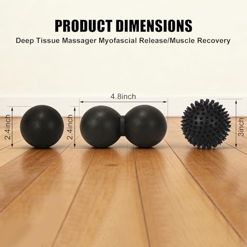 3-in-1 Massage Ball Set, Peanut Ball, Spiky, Lacrosse for Plantar Fasciitis | Includes peanut, spiky & lacrosse balls. For yoga, myofascial release, deep tissue massage, back neck shoulder pain relief.