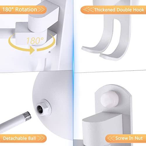 Kikerike Motorcycle Helmet Rack Wall Mount 180 Degree Rotation Metal Armet Holder Bicycle Burgonet Display Hanger Stand with 2 Hooks for Bike Baseball Rugby Helmet - White, 1 Pcs - color: White(1PCS)