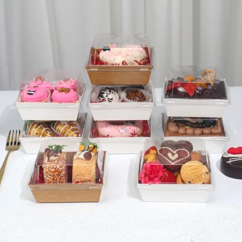 TMLQPACK 100Pack 4 Inches Charcuterie Boxes with Clear lids Covered Strawberries Boxes - color: Pink