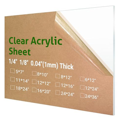 1 Pieces 24 x 36” Clear Acrylic Sheet Plexiglass - 1/4” (6mm) Thick, Use for Craft Projects, Signs, DIY Projects and More; Cut with Saw or Hand Tools, No Laser Cut - size: (1 Pieces) 24" x 36", style: 6mm Thick (1/4”)