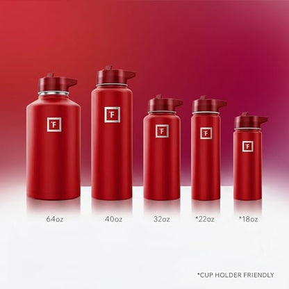 IRON °FLASK 40 oz Wide Mouth Water Bottle with Straw - color: Fire Red, style: Straw - 40 Oz (1 Lid)