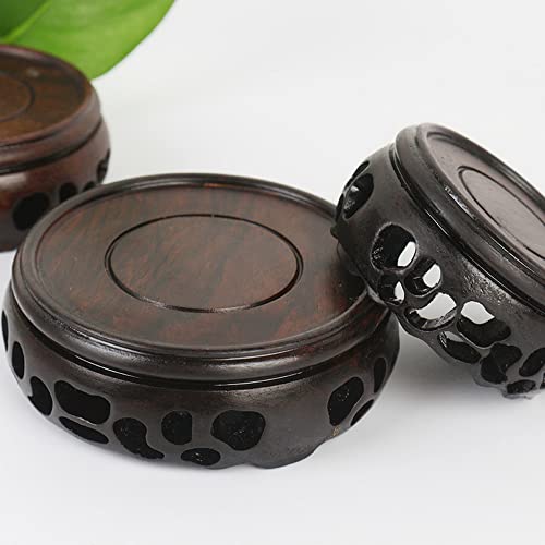 GOLDY&WENDY Oriental Home Decoration Chicken Wing Wood Display Stand Pedestal Round Wooden Hollow Carved Base (2.2'') - size: 2.2x2.2x1.0 in