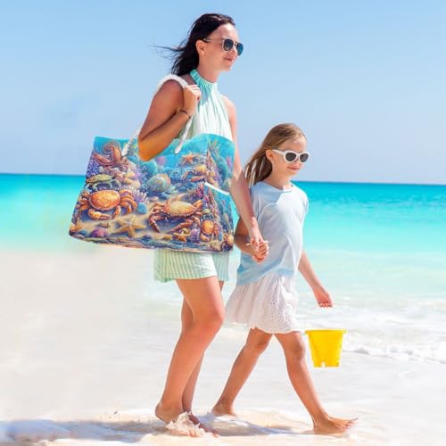 senya Large Beach Bags Totes Canvas Tote Shoulder Bag Soft Wave Water Resistant Bags for Gym Travel Daily Ocean - color: Marine Crab