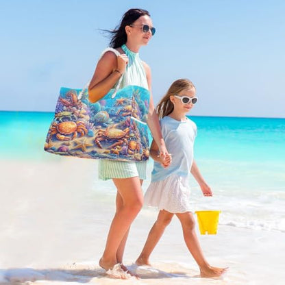 senya Large Beach Bags Totes Canvas Tote Shoulder Bag Soft Wave Water Resistant Bags for Gym Travel Daily Ocean - color: Marine Crab