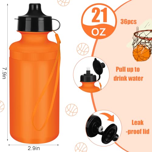 Zubebe 36 Pcs Sports Water Bottles Squeeze Bulk 21 oz | Reusable Plastic Water Bottles with Carry Strap, Back to School Supplies Summer Team Gifts for Students Travel Hiking Cycling - color: Orange