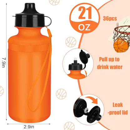 Zubebe 36 Pcs Sports Water Bottles Squeeze Bulk 21 oz | Reusable Plastic Water Bottles with Carry Strap, Back to School Supplies Summer Team Gifts for Students Travel Hiking Cycling - color: Orange