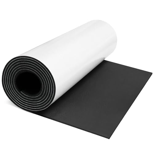 Black Neoprene Foam Sheet, 12" x 1/8" x 5ft, High Density Self-Adhesive Rubber Padding with White Backing, Weather Stripping, Soundproofing Mat, and Gasket Sealer for Home, Auto & DIY Projects