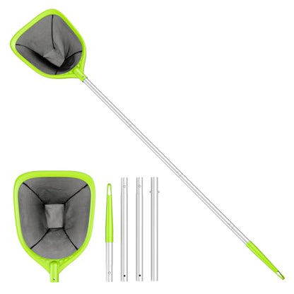 Swimming Pool Skimmer Net 57 inches, Leaf Rake Net with 4 Section Telescopic Aluminum Pole for Fast Cleaning Ponds, Hot Tub, and Spas, Pool Cleaner Supplies and Accessories