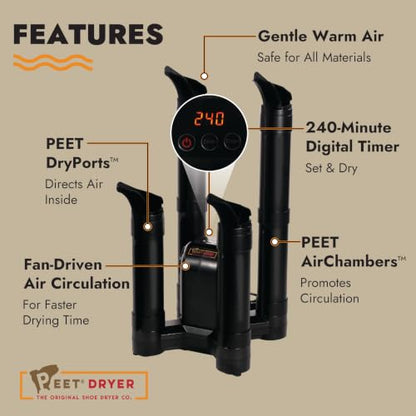 PEET Apex 2-Pair Forced Air Boot and Shoe Dryer, Heat, Digital Timer - style: Apex 4-shoe Boot & Shoe Dryer