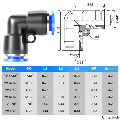 TAILONZ PNEUMATIC Blue Elbow 1/4 inch Tube OD 90 Push to Connect Tube Fittings Push Lock PV-1/4 (Pack of 10) - color: Blue-Elbow, size: 1/4"OD 10PCS