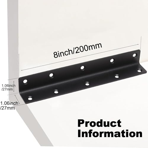 L Bracket, Heavy Duty Corner Brace, 4 Pack 8" Metal Shelf Bracket Angle Bracket for Shelves, Black Metal Braces for Wood Furniture - size: 8 Inch, style: Black 4 Pack