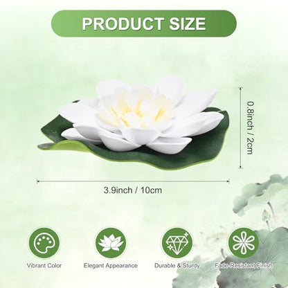 M METERXITY 1-Set Artificial Floating Foam Lotus Flower with Water Lily Pad, 4 Inch Fake Lotus Flowers Water Lilies for Pool/Fountain/Garden Decor, Pond Plants Ornaments [White]