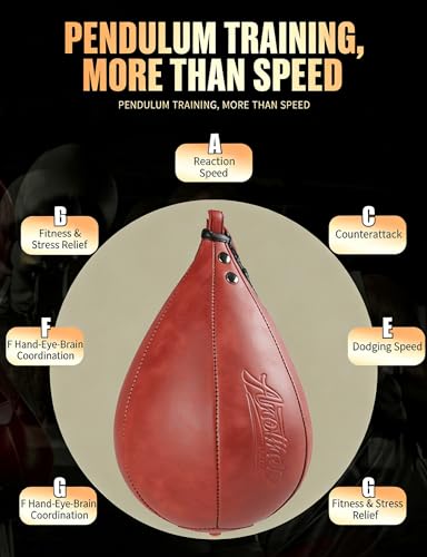 Speed Bag for Boxing & MMA,Leather Reflex Training Pear Shaped Punching Bag - color: Red