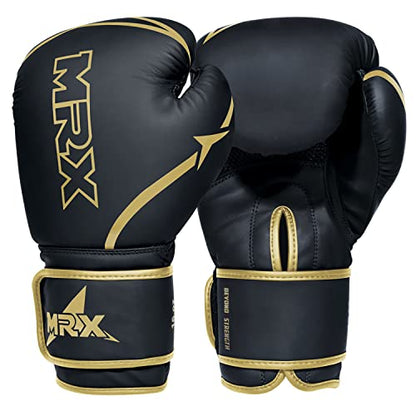 MRX Boxing Gloves Fighting Training Combat Train Workout Sparring Grappling Durable Light Weight Adult Punch Bag Glove Muay Thai Punching Mitts Kickboxing MMA Gloves Men and Women - color: Black Gold, size: 10 OZ