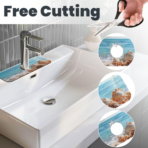 Faucet Draining Mat For Kitchen Sink, Beach Seashells Starfish Diatom Mud Absorbent Drain Pad For Bathroom Kitchen Sink Splash Guard Drying Mat - color: Beach Seashells Starfish