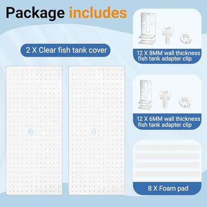 2 Pcs Aquarium Acrylic Fish Tank Lid Covers for 20/29/37 Gallon, 29 X12 in Glass Cuttable Canopy Top Net, Anti-Jump Net with Clips (Each 29 x 12 x 0.1in) - size: 29 x 12 Inch