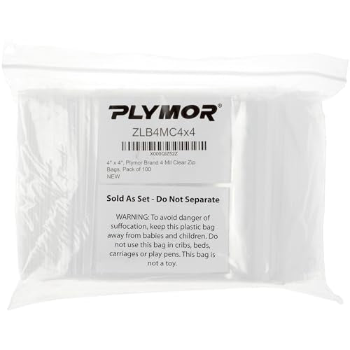 Plymor 4" x 4" (Pack of 100), 4 Mil Heavy Duty Zipper Reclosable Plastic Bags - size: 4" x 4" (100 Count)