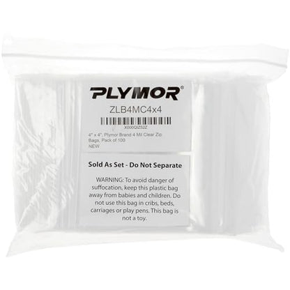 Plymor 4" x 4" (Pack of 100), 4 Mil Heavy Duty Zipper Reclosable Plastic Bags - size: 4" x 4" (100 Count)