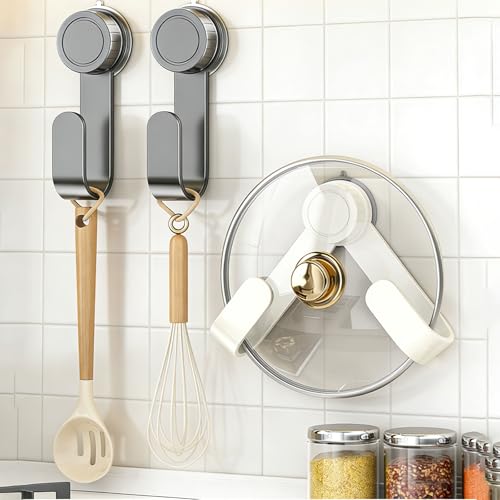 2PCS Adjustable Pot Lid Holder - Adjustable Adhesive Organizer for Cabinet & Wall, Heavy Duty Storage Rack for Pot Lids, Cutting Boards and Pans