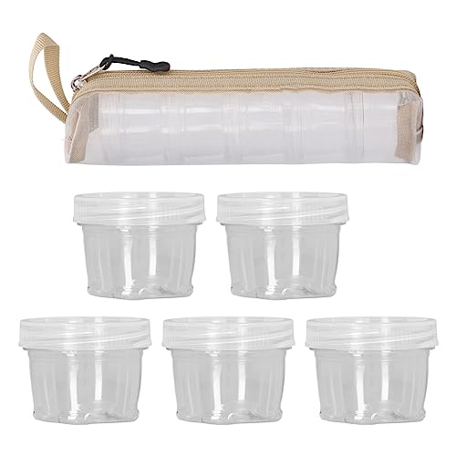 Camping Box, Portable Clear Food Grade PET Seasoning Holders, Spice Containers 5PCS with Mesh Storage Bag for Outdoor Picnic BBQ Travel Fishing
