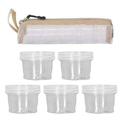 Camping Box, Portable Clear Food Grade PET Seasoning Holders, Spice Containers 5PCS with Mesh Storage Bag for Outdoor Picnic BBQ Travel Fishing