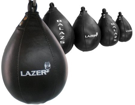 Balazs® Lazer Speed Bag — Genuine Leather | Speed Bag for Boxing Training | Reflex & Hand-Eye Coordination | No-Lace No-Welt - size: 7 x 10 Medium "Jet"