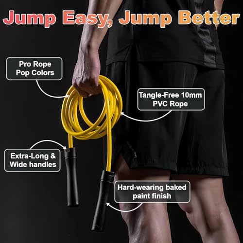 Weighted Jump Rope, 1LB Tangle-Free Ball Bearing Rapid Speed Skipping Rope for Men Women, Adjustable 9mm Cotton & PVC Rope with Alum Handle for Boxing MMA Weight-Loss Athletic Workout Fitness - color: Yellow