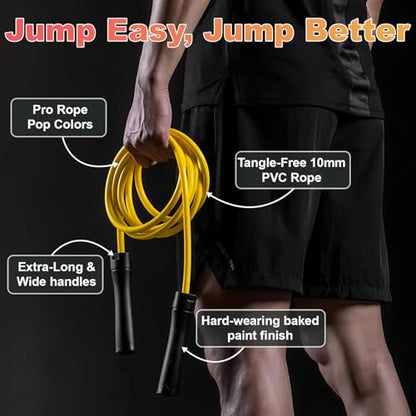 Weighted Jump Rope, 1LB Tangle-Free Ball Bearing Rapid Speed Skipping Rope for Men Women, Adjustable 9mm Cotton & PVC Rope with Alum Handle for Boxing MMA Weight-Loss Athletic Workout Fitness - color: Yellow