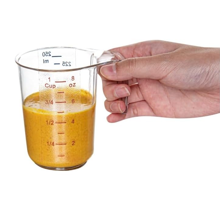 EASILY 1 Cup Measuring Jar 1Durable Measuring Beaker - Metric And lmperialUnits Handle With Thumb-Grip Design Clear PlasticMeasuring Cup Tolerates Up To 248F
