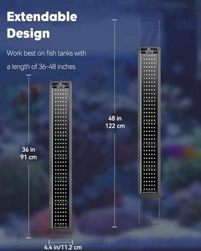 Pawfly 36W Saltwater Aquarium Light for 36" to 45" Fish Tanks Dimmable LED Reef Light for Coral Extendable Marine Fish Tank Light with Full Spectrum D/N Mode Timer Auto On/Off Adjustable Brightness - size: 36" to 45"