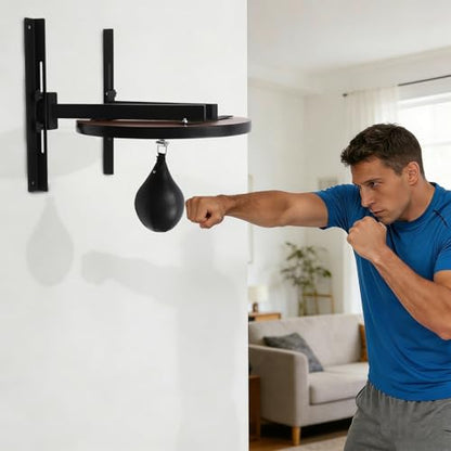 Heavy Duty Adjustable Speed Bag Platform, Wall Mount Speed Bag Kit with 360° Swivel & PU Punching Ball, Steel Wood Boxing Training Equipment for Home Gym Adult Fitness