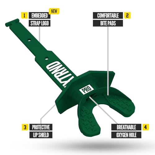Nxtrnd Two Pro Football Mouth Guard, Permanent Strap, Fits Adult & Youth (Dark Green) - color: Dark Green Pro
